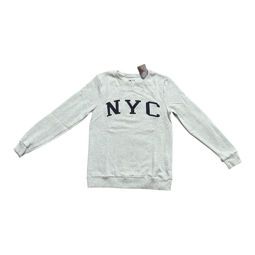 On Fire NYC Gray Fleece Crewneck Sweatshirt Small NWT Cozy Pullover